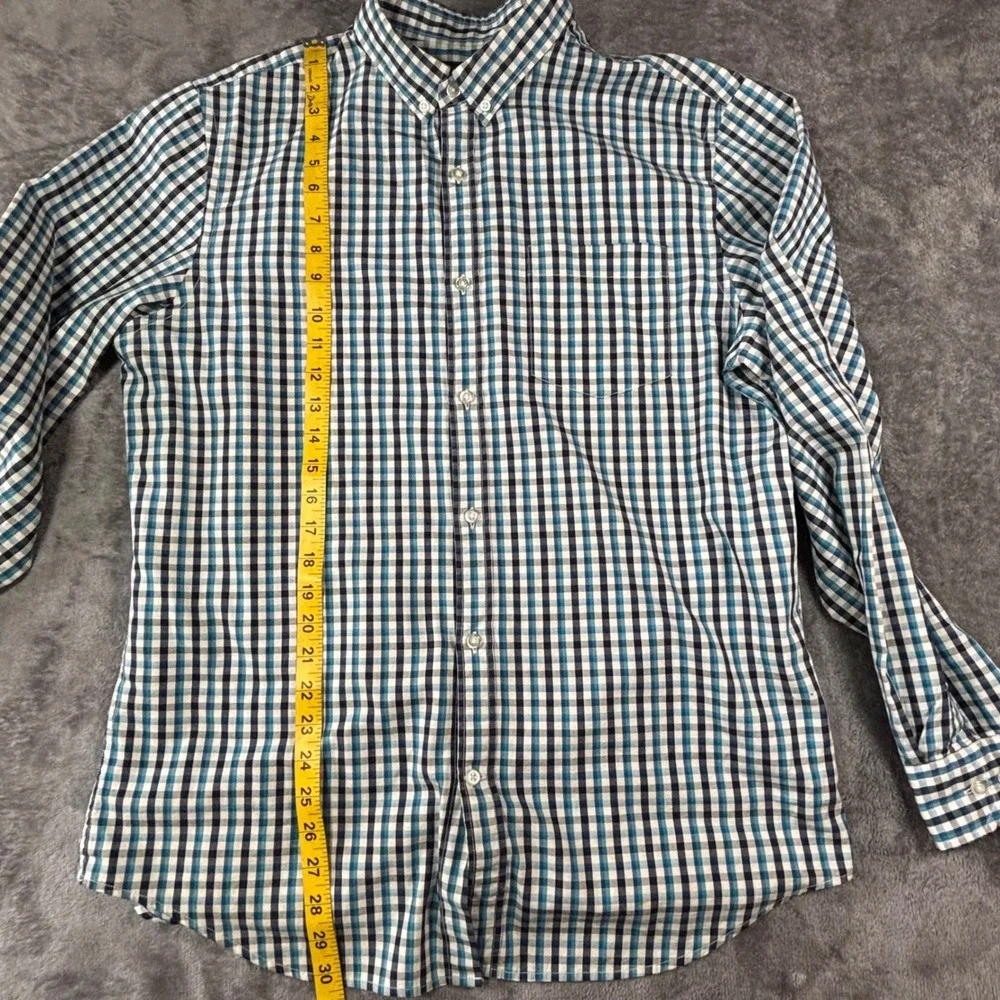 Banana Republic Grant Fit Mens L Blue Gingham Cotton Stretch Oxford Shirt